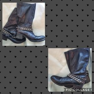 Vic Matie Chain Detail Mid Calf Moto Boot